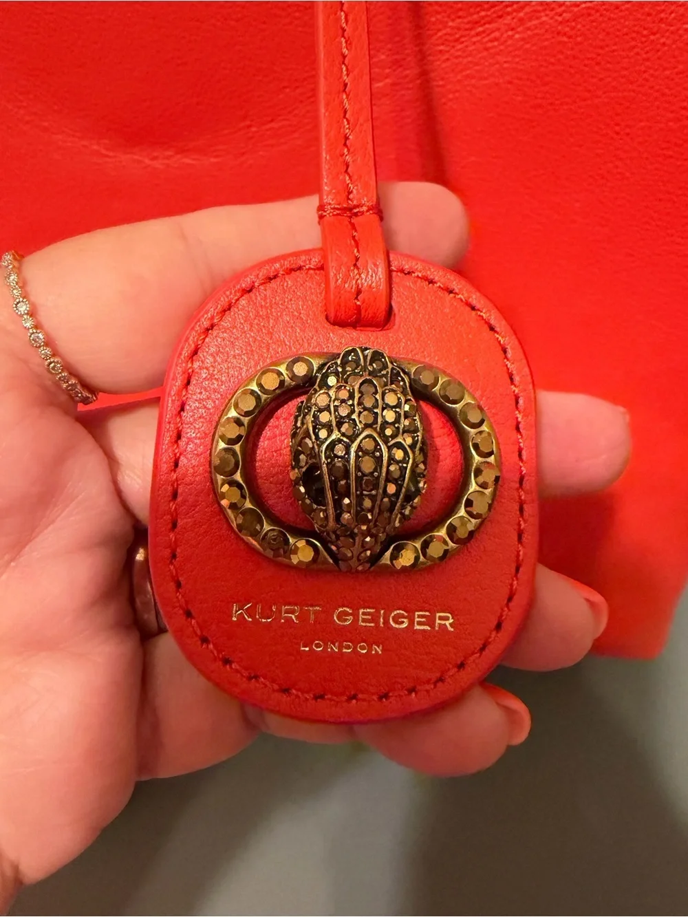Kurt Geiger Bold Orange Leather Tote with Pouch and Gold Accent